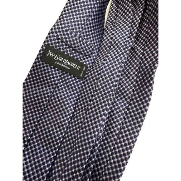 YSL Yves Saint Laurent Pour Homme Navy & White Dotted Italian Silk Tie Worn Twic - Picture 2 of 6